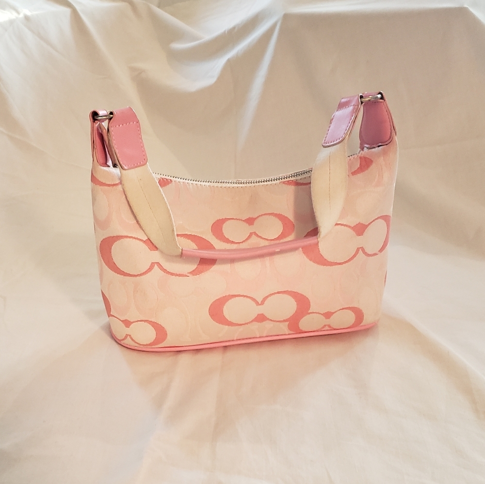 Coach Logo Handbag Pink and White Small